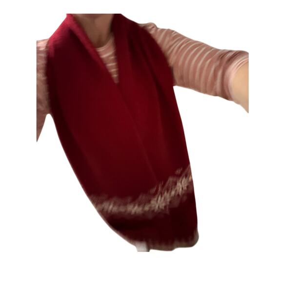 LOGG H&M red white holiday Christmas scarf shawl wool warm festive pckts 83x12 - Picture 5 of 11